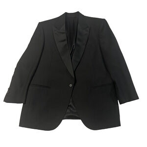 Custom Black Tuxedo Suit Jacket & Pants Set Satin Lapel Men’s 46R / Pants 36x32